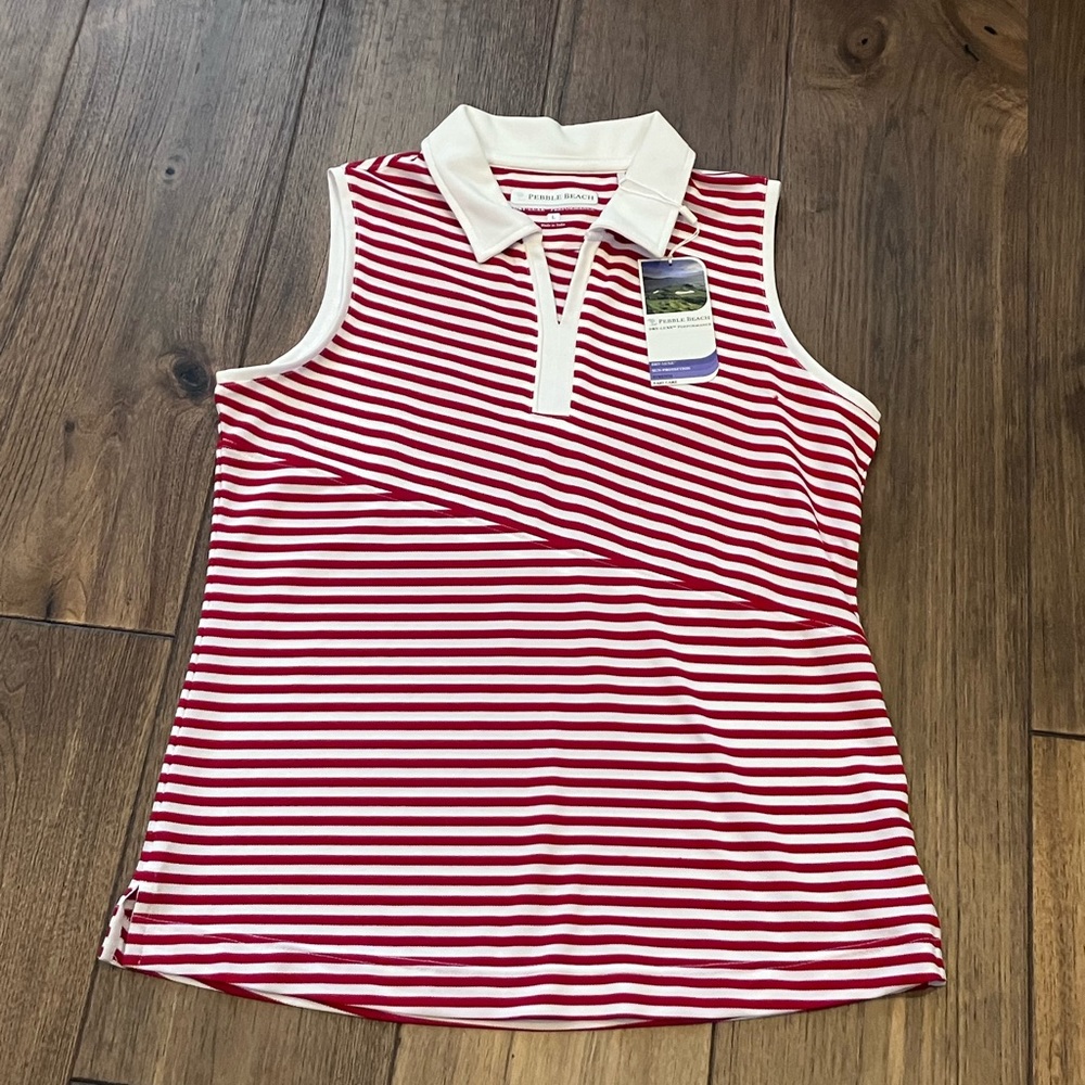 NWT Womens Pebble Beach Sleeveless Dry-Lux Performance Golf Shirt-L